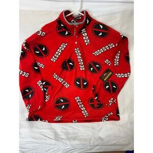 Marvel Deadpool 3 Fleece Jacket Unisex Size Large Snap-Up Pullover Red Sweater